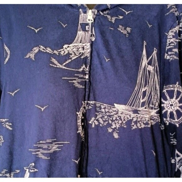 Lands End Dress Cover Up Sz Medium Hooded Drawstring Pockets Full Zip  Nautical - Picture 10 of 10